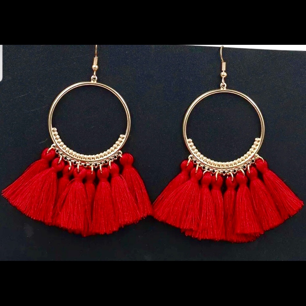 2 For $20 Fringe Tassel Earrings Red